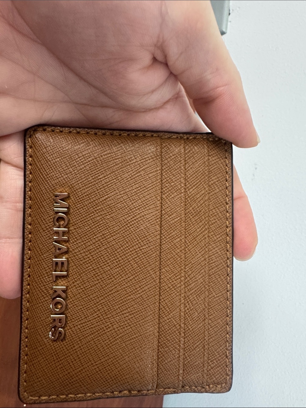 Michael Kors Tan Saffiano Leather Card Case with Gold Logo